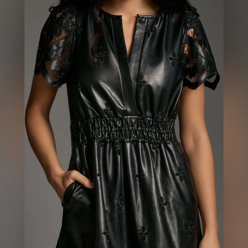 The Somerset Maxi Dress: Faux Leather Embroidered Edition by Anthropologie - Picture 3 of 6